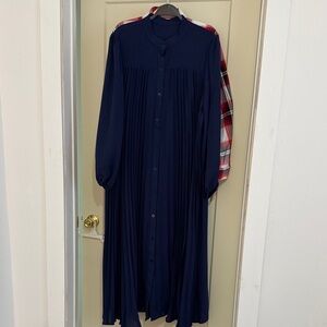 SHEIN Navy Blue Pleated Maxi Dress